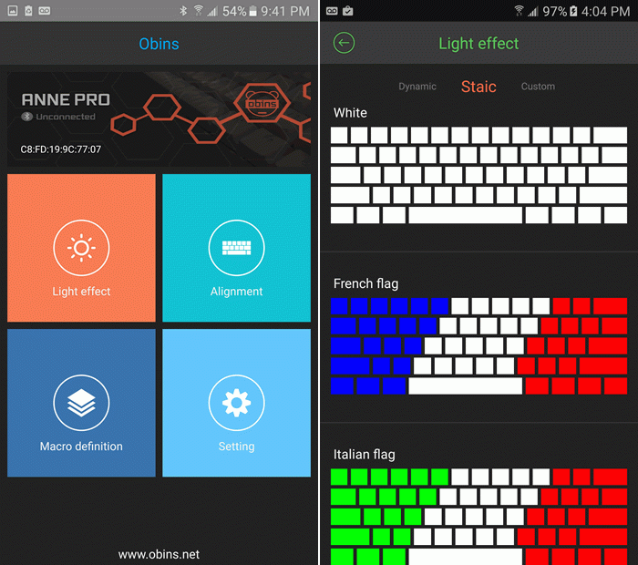 Android app for the Obins Anne Pro