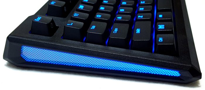 Blue ambient side lighting feature of the Max Keyboard Blackbird
