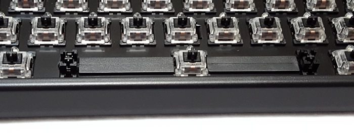 Cherry stabilizers and rubber inserts under spacebar.